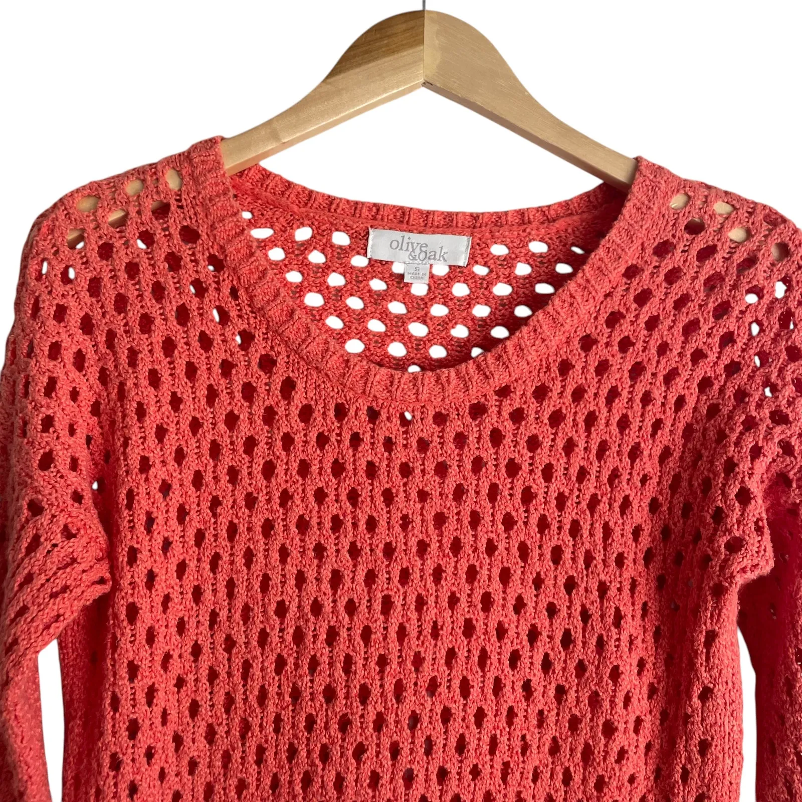 Olive & Oak Women Sweater S Orange Open Knit Beachy Coastal Boho‎ Cottage Chic - Image 9
