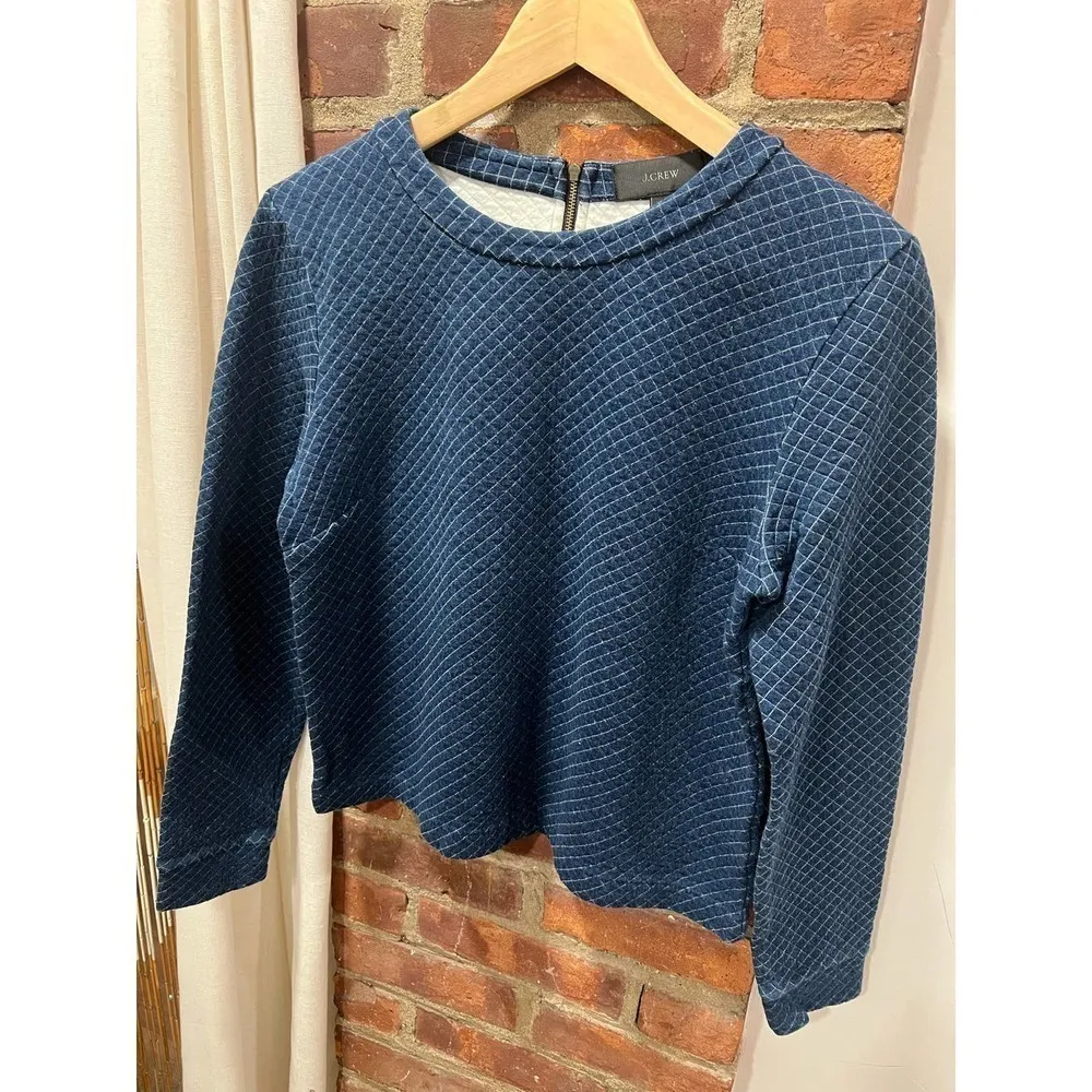 Women’s J.Crew Preppy Quilted Sweater Zipper Detail Cotton Small Blue - Image 3