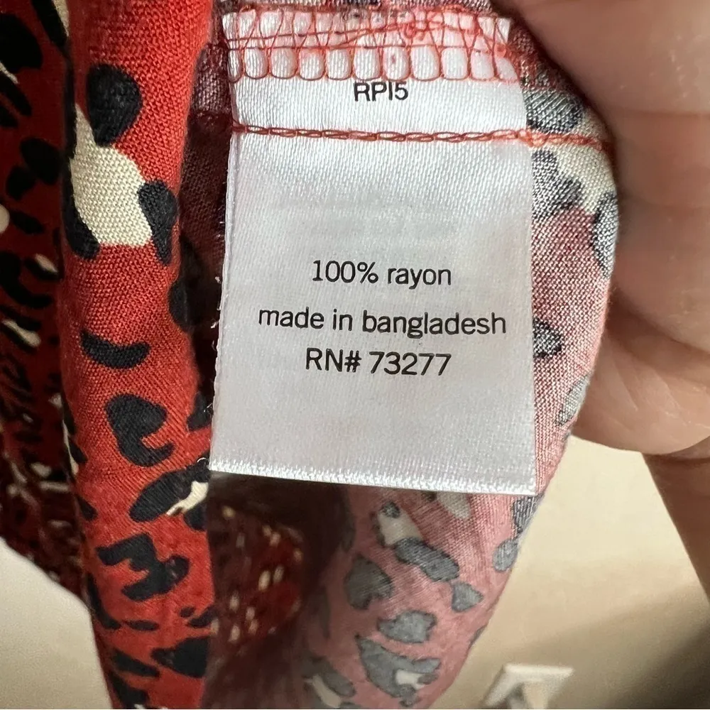 Evri Challis Splitneck Burnt Orange Peasant Leopard Blouse Size 1X - Image 6