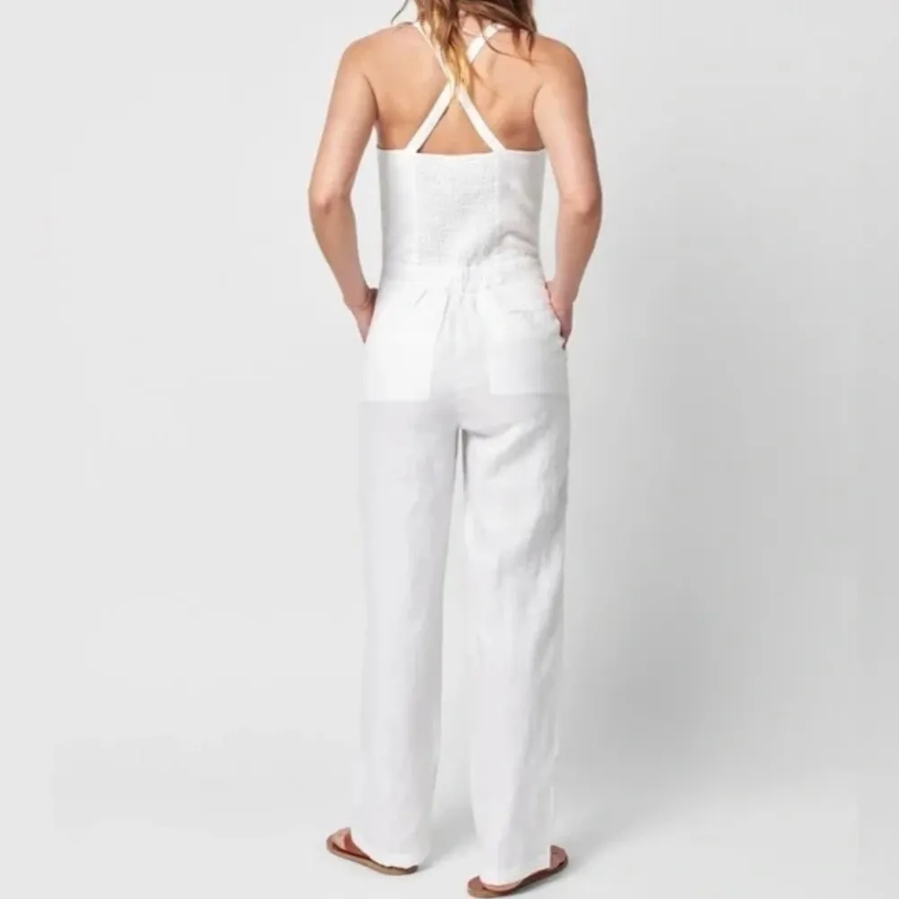 NWT Faherty 100% Linen Ozzy Jumpsuit in Oyster, Size Large - Image 2