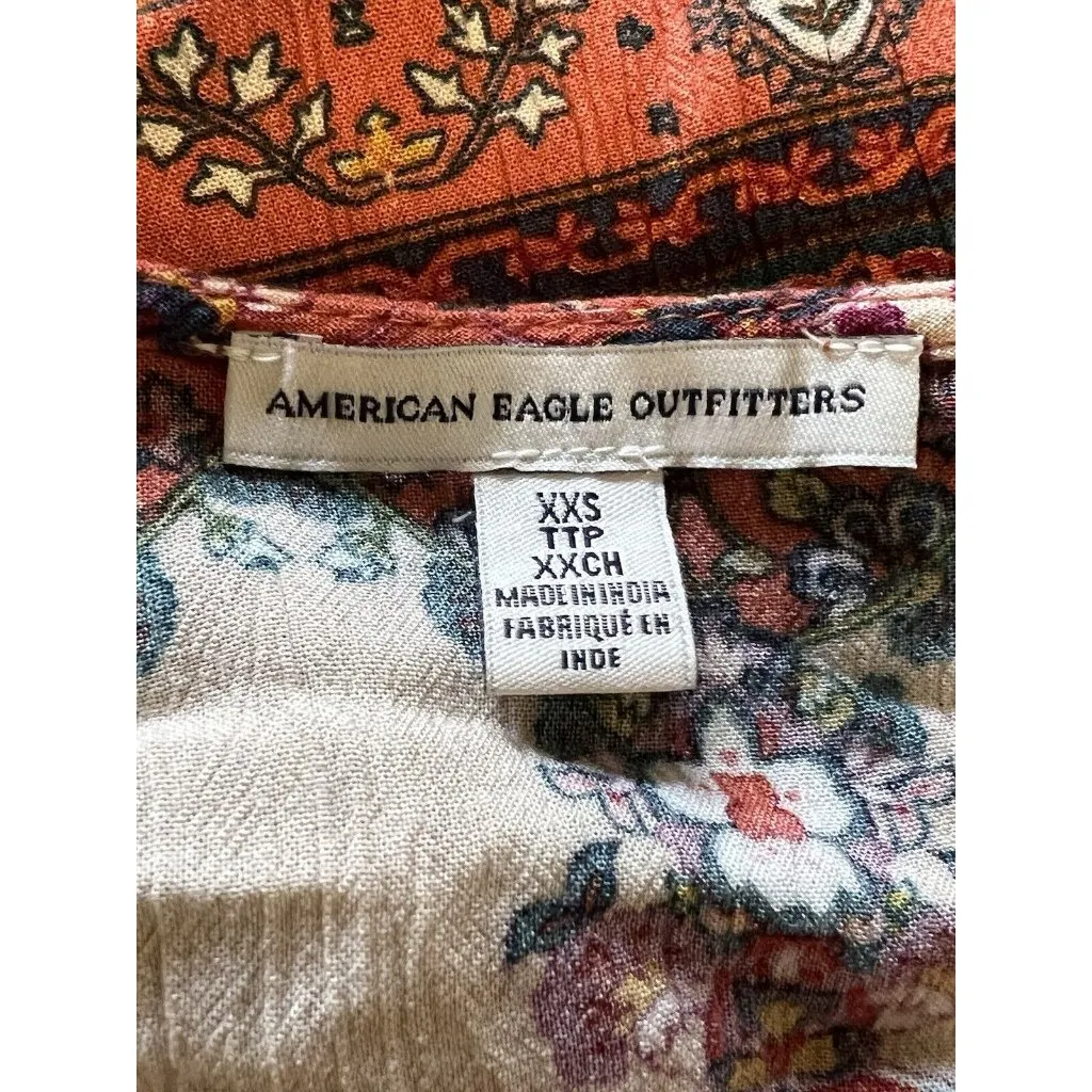 American Eagle Women XXS Paisley Boho Romper Bell Sleeve‎ Preppy Hippie Office - Image 10