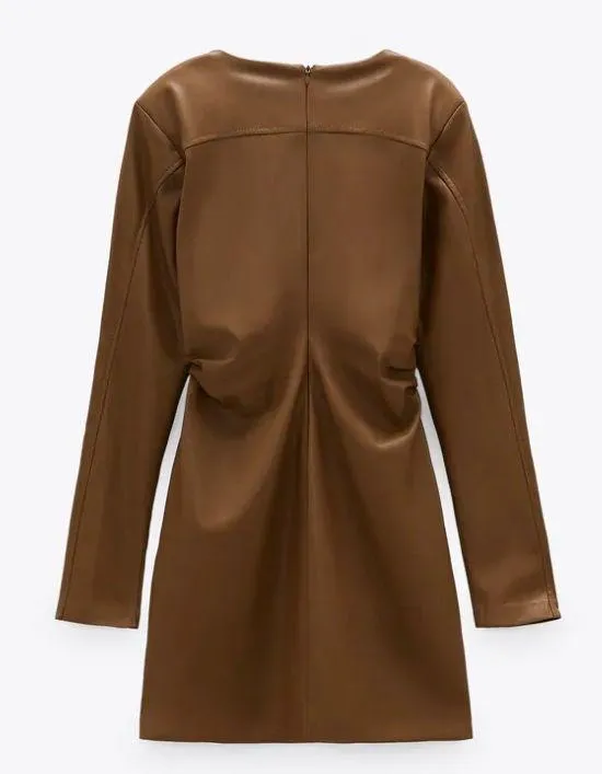 NEW  Faux Leather Dress With Shoulder Pads - Image 3