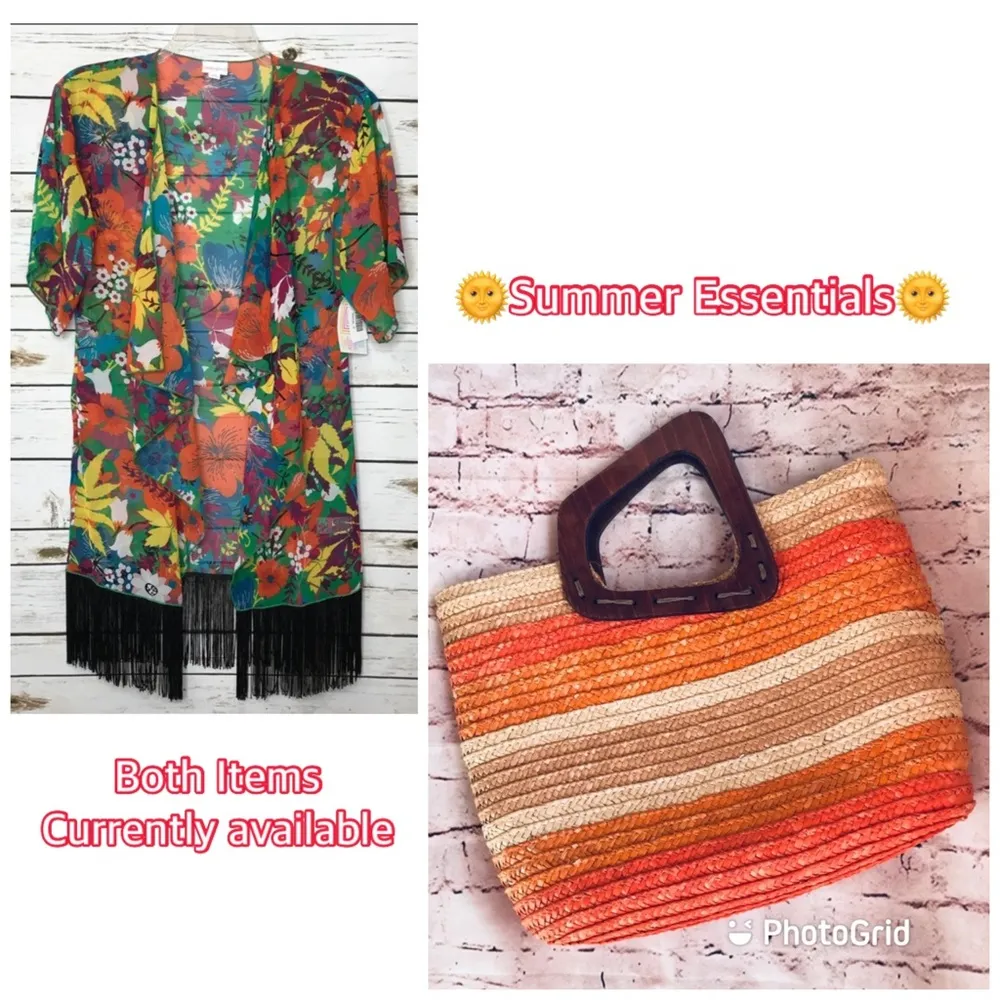 Sun N Sand Orange Wicker Bag with Wood handles - Image 8