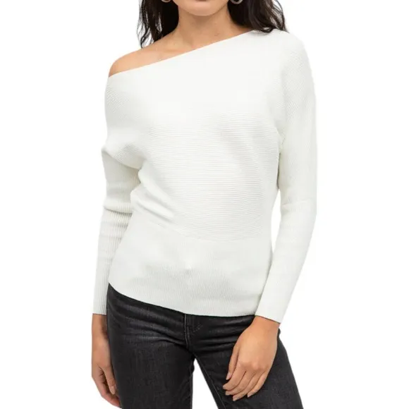 n:philanthropy  White Off Shoulder Ribbed Sweater Elda Size Medium New - Image 5