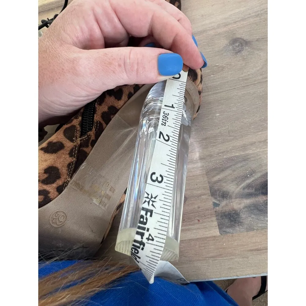 Women's Cheetah Print Lace Up Open Toe Clear 4 Inch Heel Going Out Size 6.5 Brown - Image 6