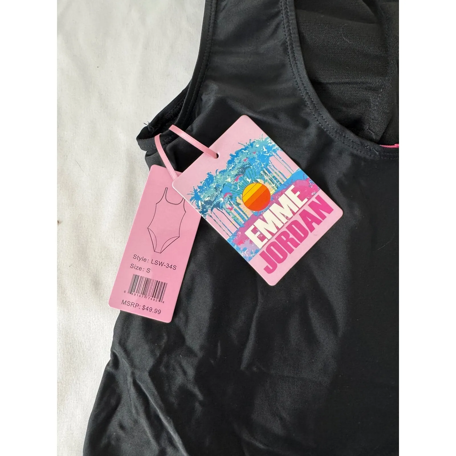 Emme Jordan Black One Piece‎ Swimsuit V Neck Sleeveless Size S - Image 4