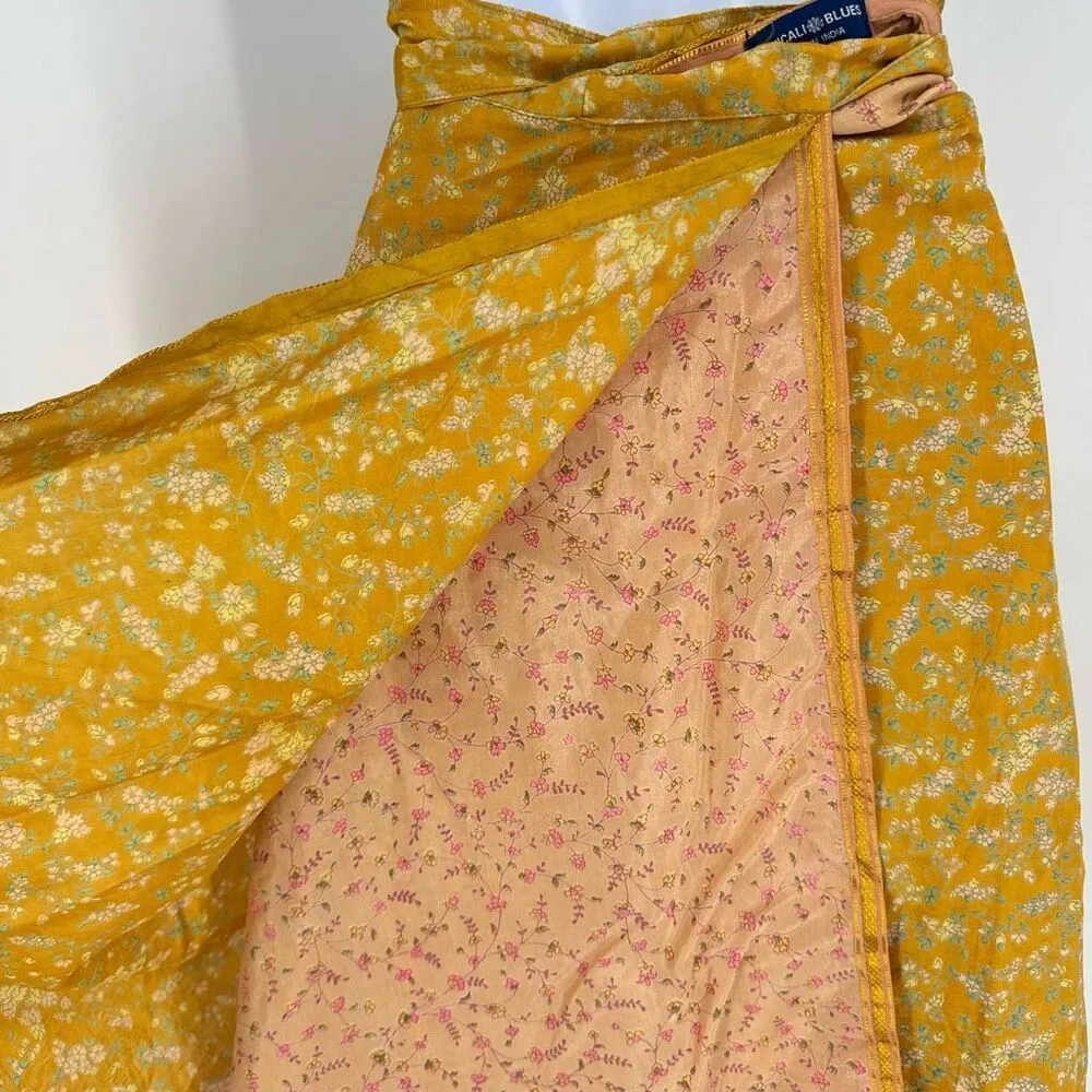 Mexicali Blues Floral Mixed Print Silk Blend Wrap MIDI Skirt Cottagecore Boho OS - Image 7