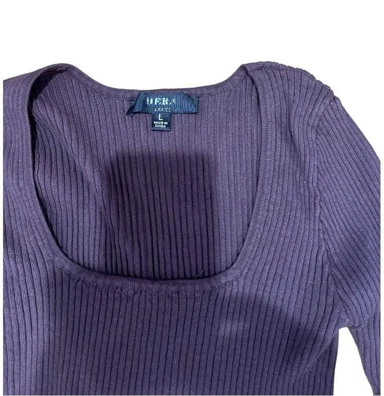 Hera collection ribbed cocoa brown cropped top square neck women's large - Image 2