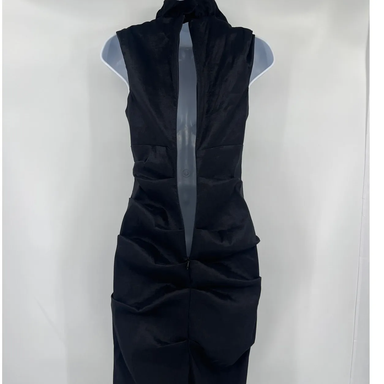 Xscape Y2K Body Con Cocktail Dress Sz 8 Black USA Ruffle Ruched Glam Goth Party - Image 8