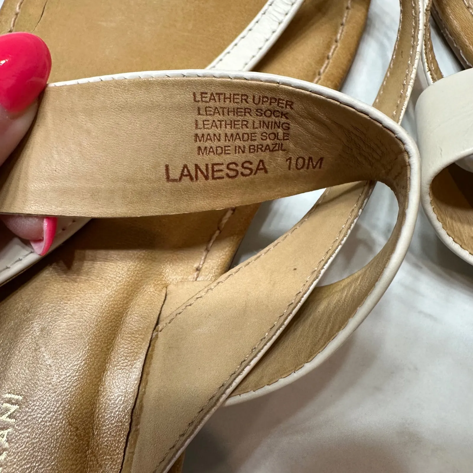 Antonio Melani Cream Lanessa Leather Thong Sandals‎ Minimalist Strappy Flats 10 - Image 5