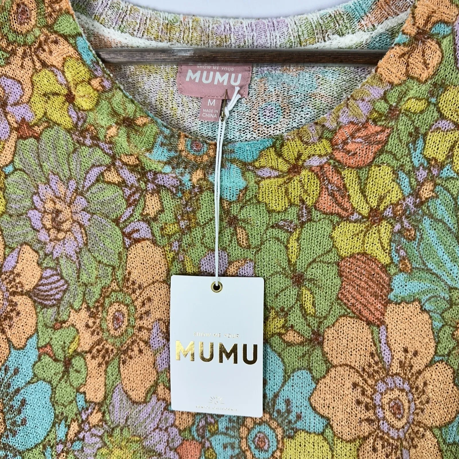 Show‎ Me Your Mumu Sweater M Multicolor Floral Knit Groovy Blooms Boho Retro NWT - Image 6