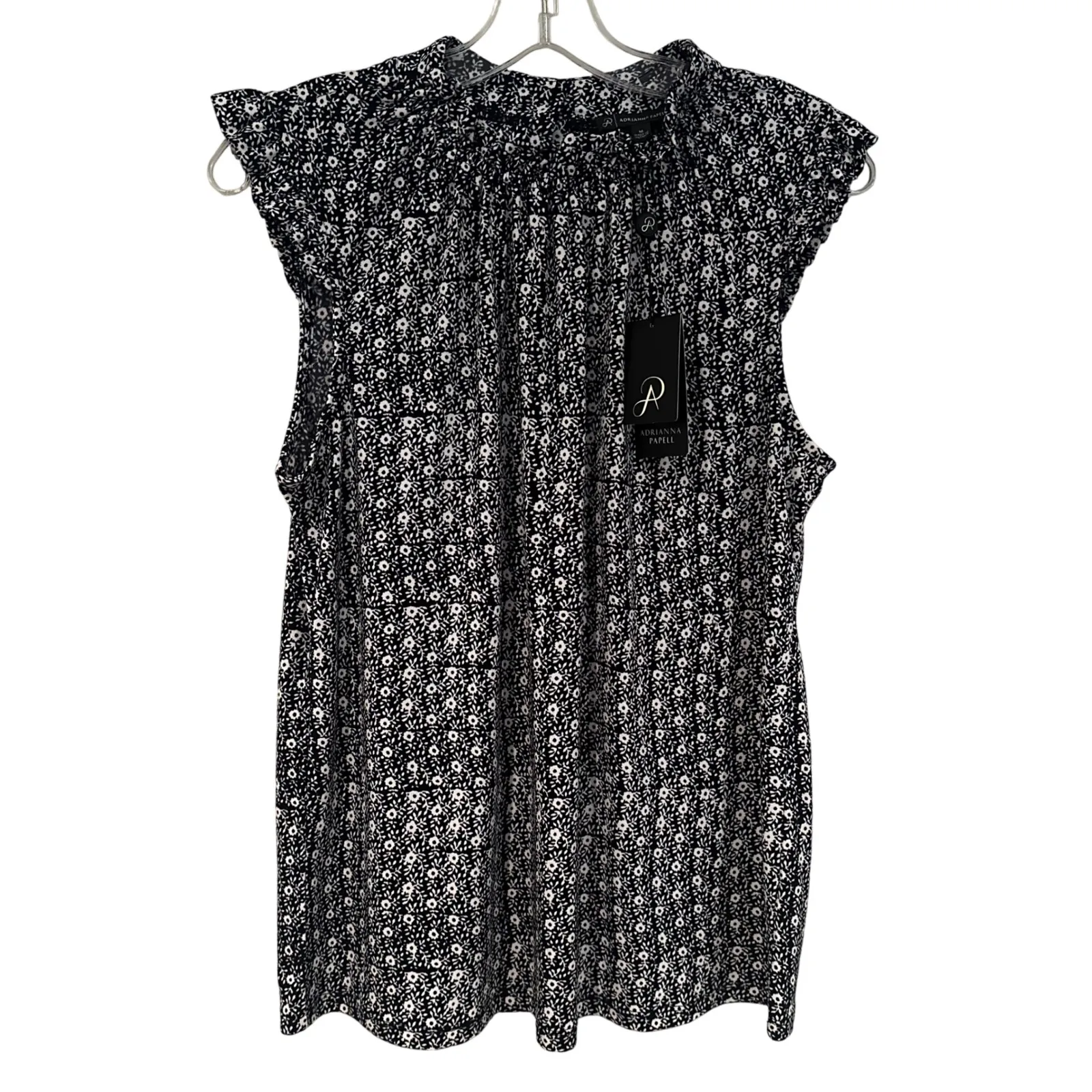 Adrianna Papell Ruffle Mock Neck Tank Women's‎ Medium Navy Career Casual Floral - Image 4