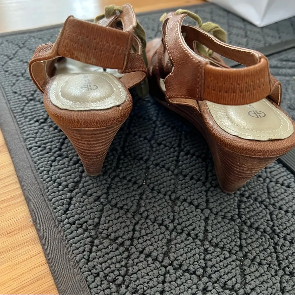 ⭐Giani Bernini Cognac Luggage Leather Strappy Caged Peeptoe Wedge Sandals Size 6 - Image 6