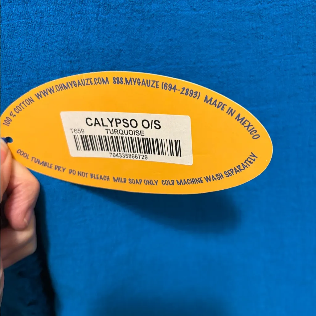 Oh My Gauze! Calypso Top Sz OS Turquoise Flowy Boho Beachy Resort Wear Cropped Blue - Image 8