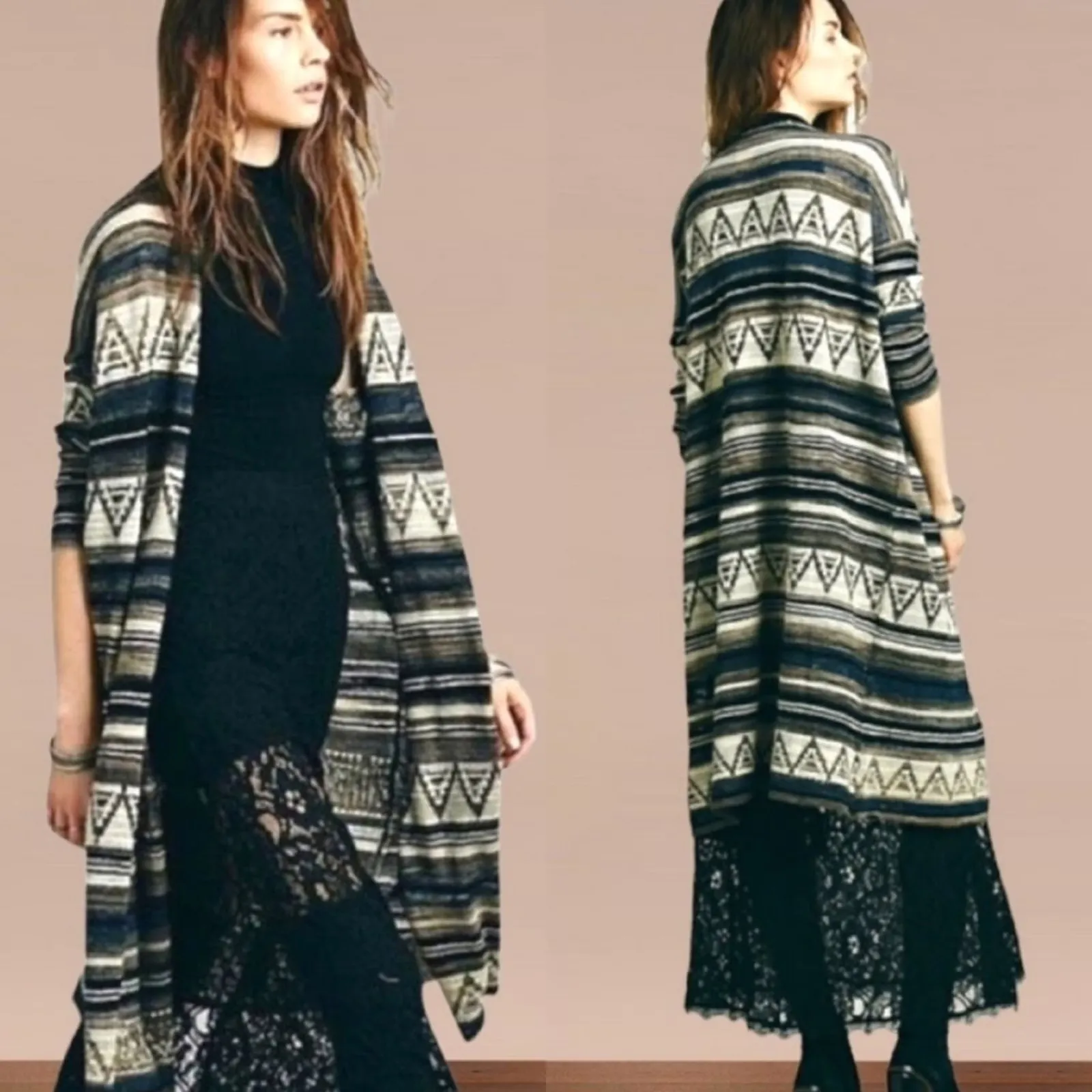Free People Aztec Style Knit Duster Lightweight Cardigan - Image 2