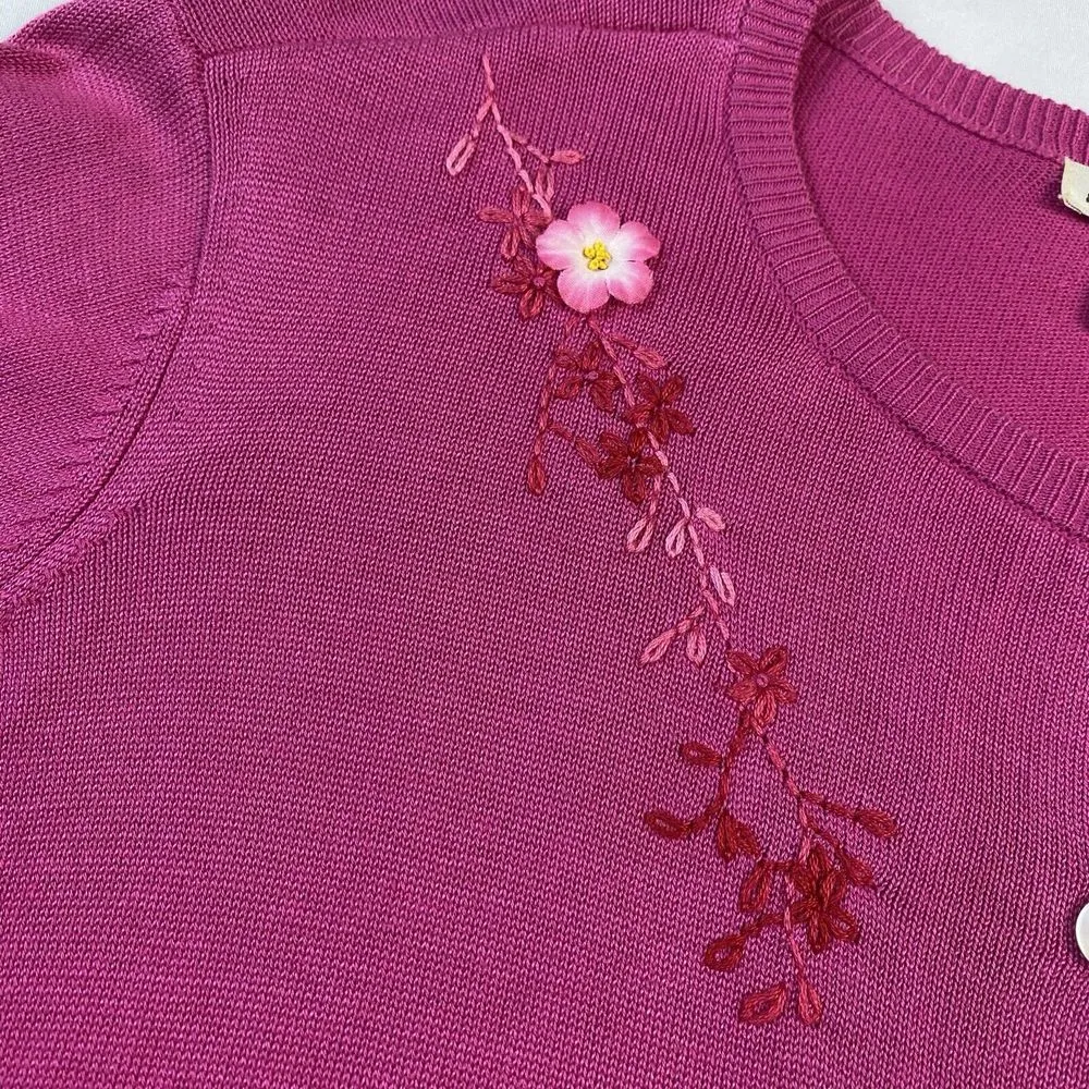 Maggy London Women's Pink Floral‎ Embroidered Silk Blend Cardigan Sweater Size 6 - Image 3