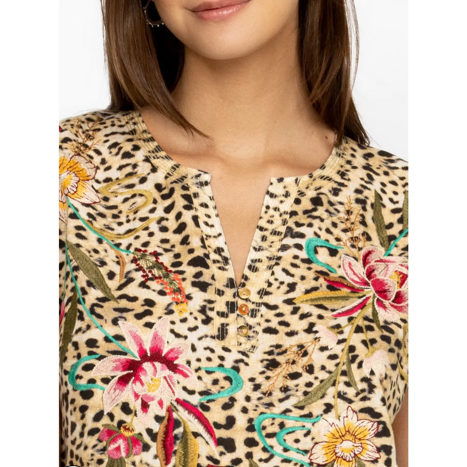 Johnny Was Maisie Easy Button Linen Embroidered Tunic Dress Multicolor Size XL - Image 4