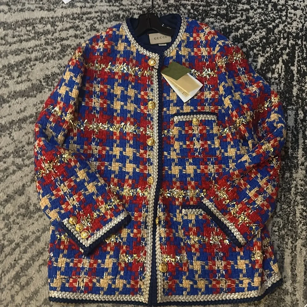 Gucci Lame Check Wool Tweed Jacket size IT 46 - Image 6