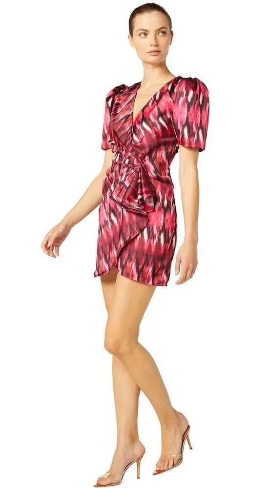 MISA Los Angeles Amina Wrap Chic Satin Ruffle Fuchsia Dress NWT XS $357 - Image 5