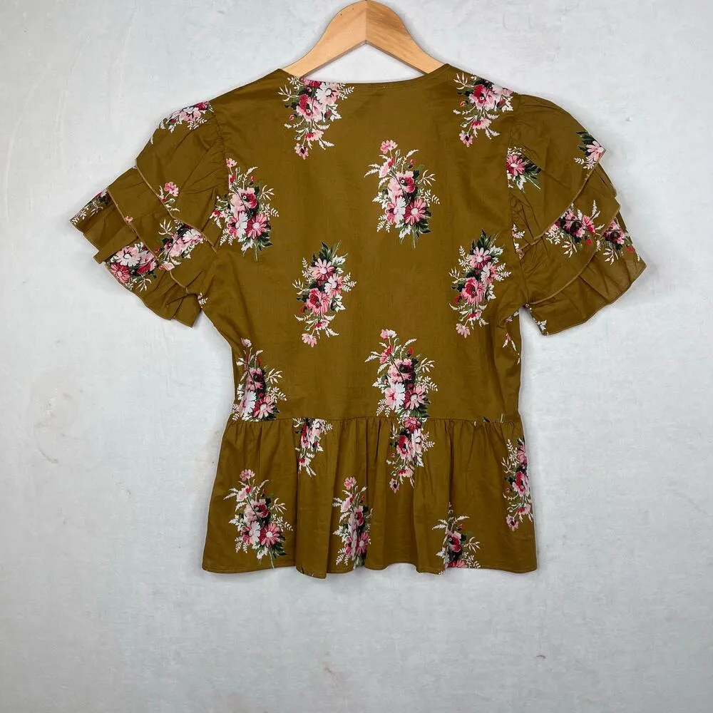New Madewell Classic Corsage Tiered Sleeve Top Size 4 in Floral Distant Olive - Image 3