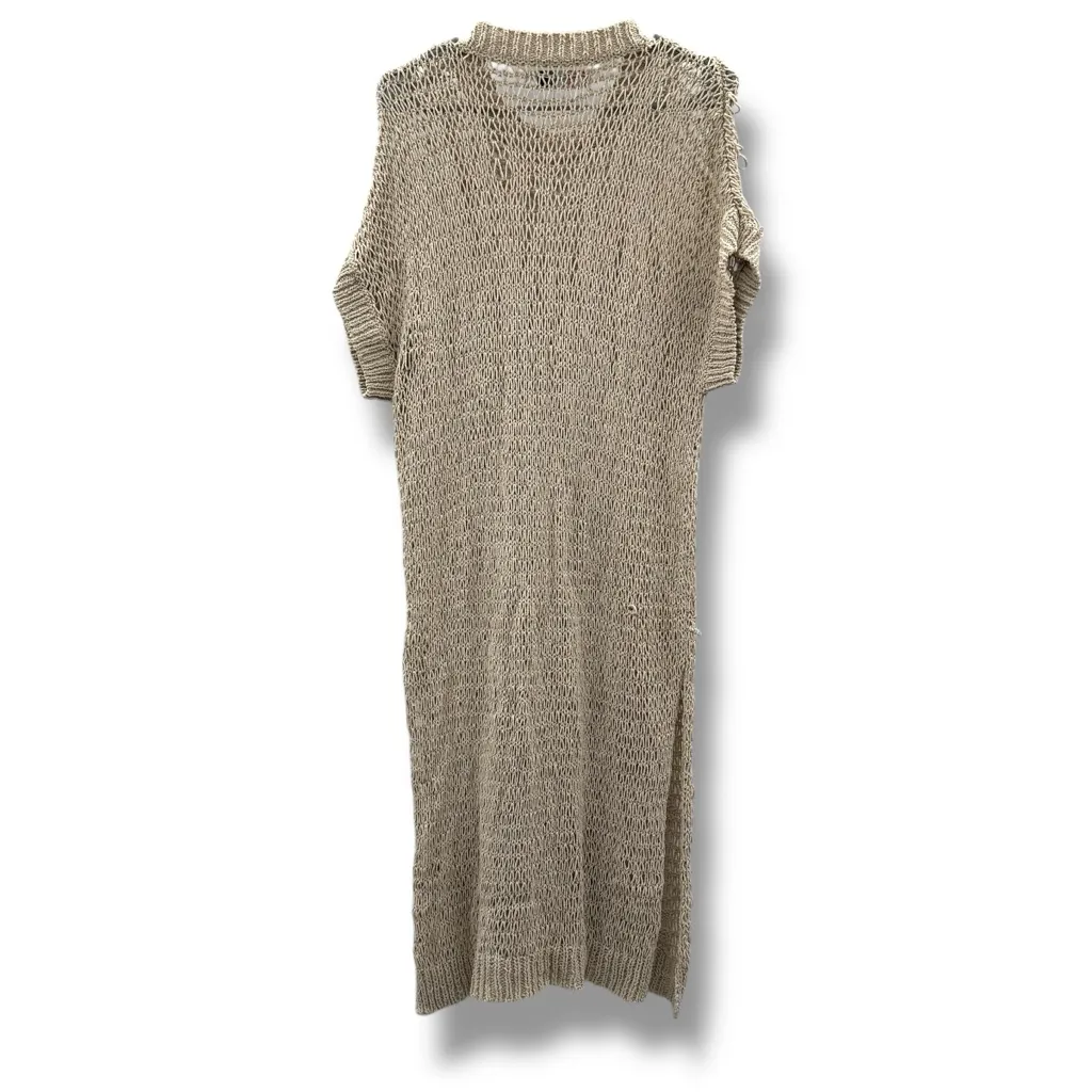 Free People Beach Beige Chunky Open Knit Short Sleeve Coverup Dress‎ Sz XS - Image 2