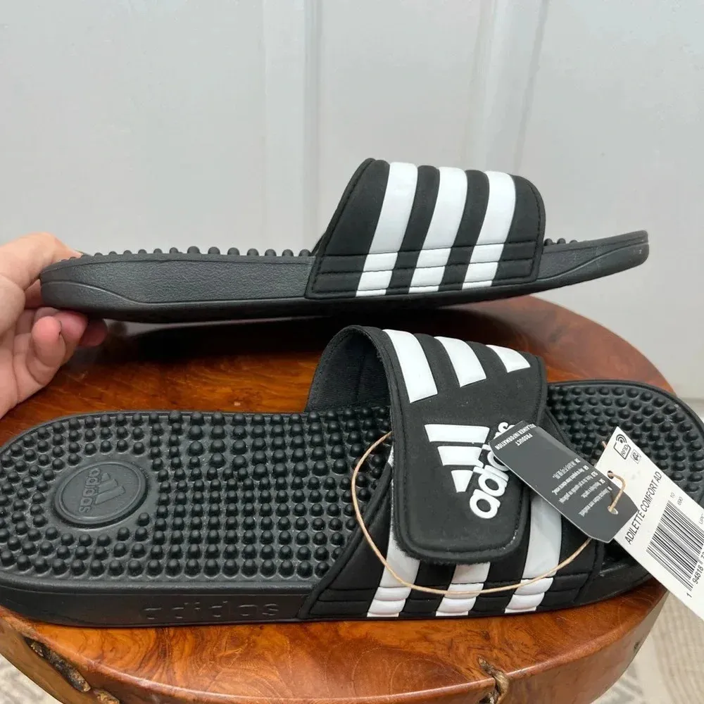 Adidas Adilette Comfort Unisex Slides Black Size Mens 10 Womens 11 Velcro Strap - Image 4