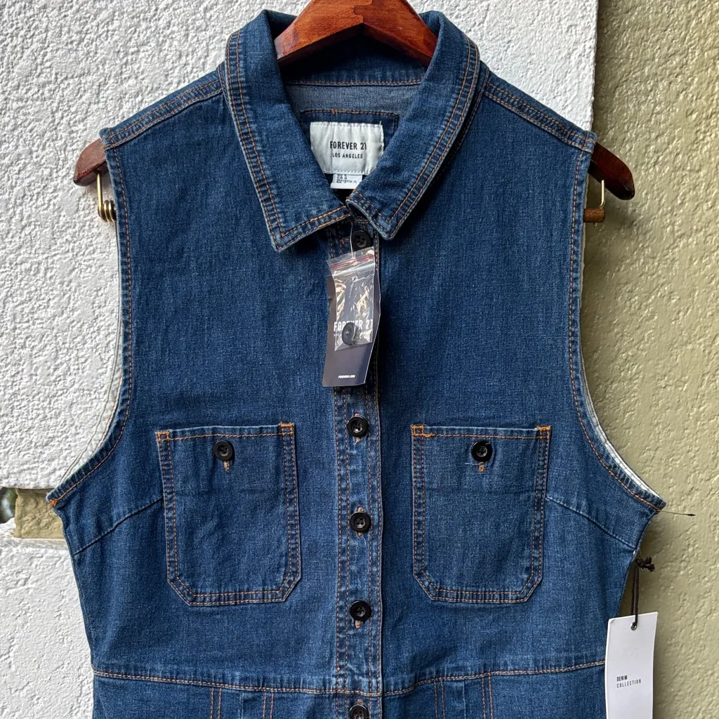 Forever 21 Sleeveless Button Down Denim Mini Dress NWT - Image 3
