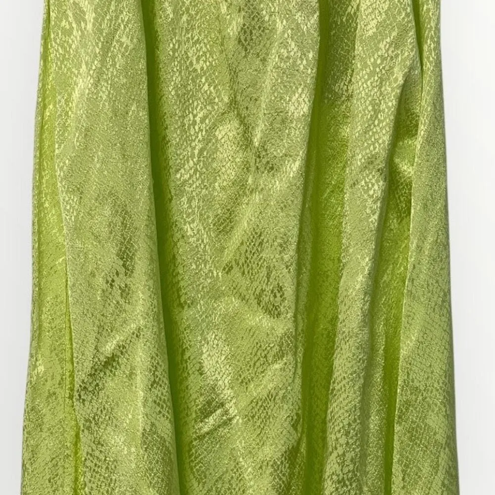 AFRM Radish Dress in Lime Green Snake Jacquard Midi Halter Front Cutout Slip NWT - Image 11