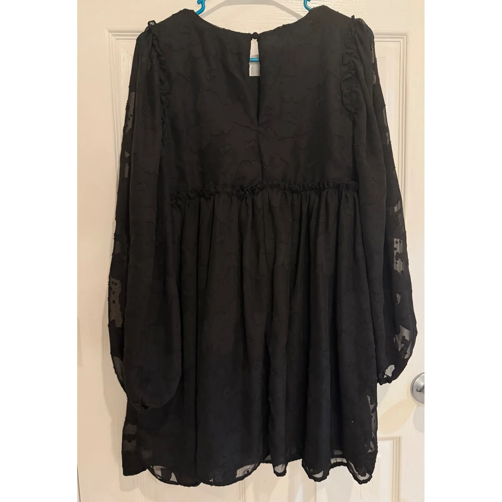 Mi Ami for Francesca's Babydoll Dress‎ Floral Long Sleeve Ruffle Black S - Image 5