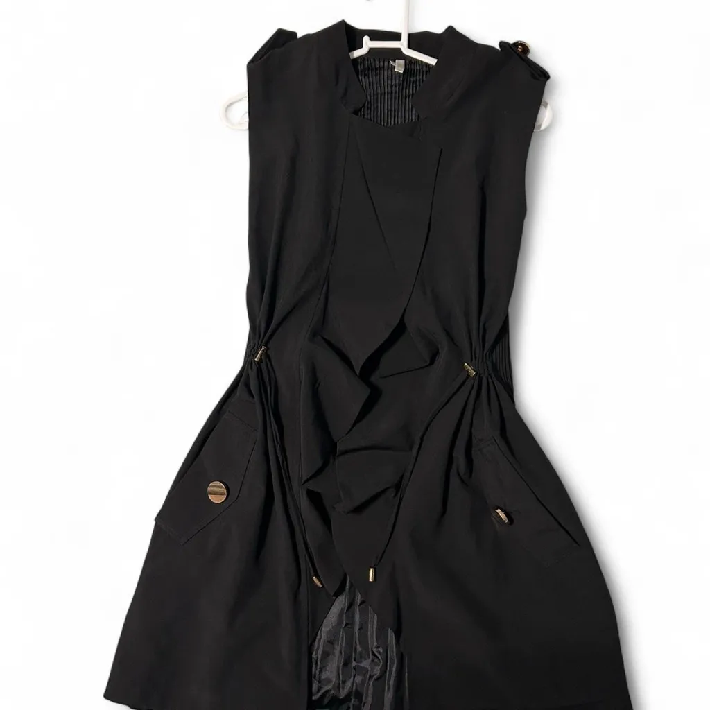 Used Lindi Black Sleeveless Open Front Vest Women’s Size Small Pleated Detail - Image 3