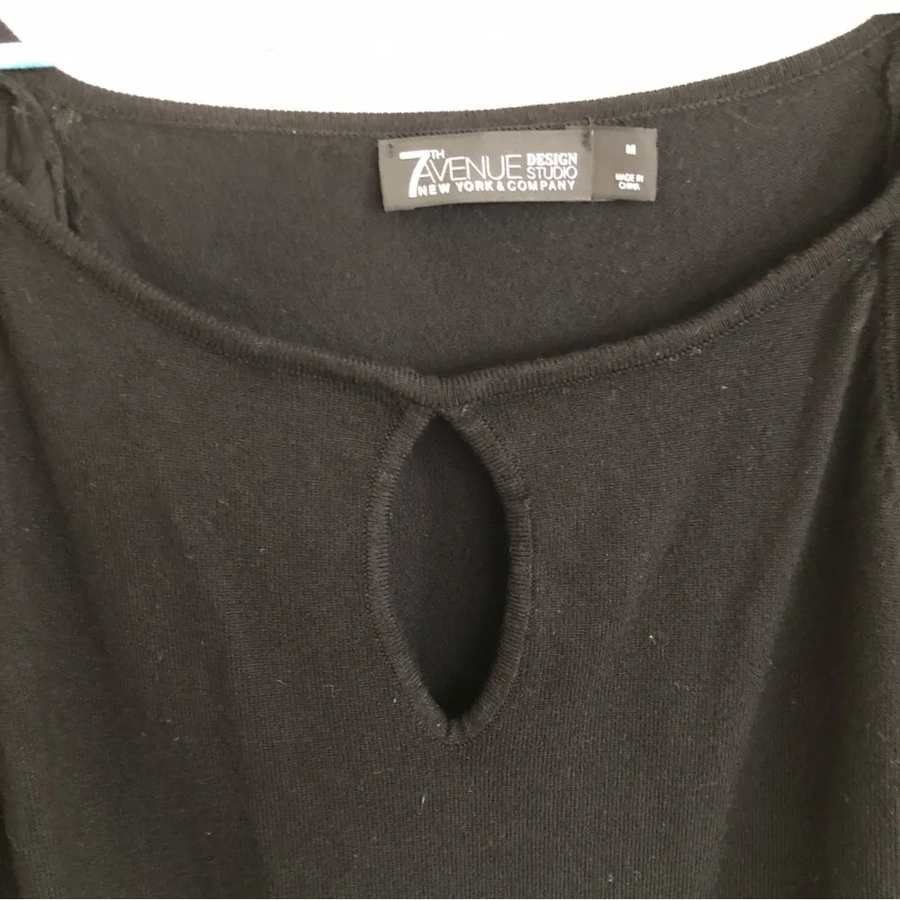 7th avenue NY Black knit top Sweater with sheer puff sleeves w/gold button accents Size M - Image 3