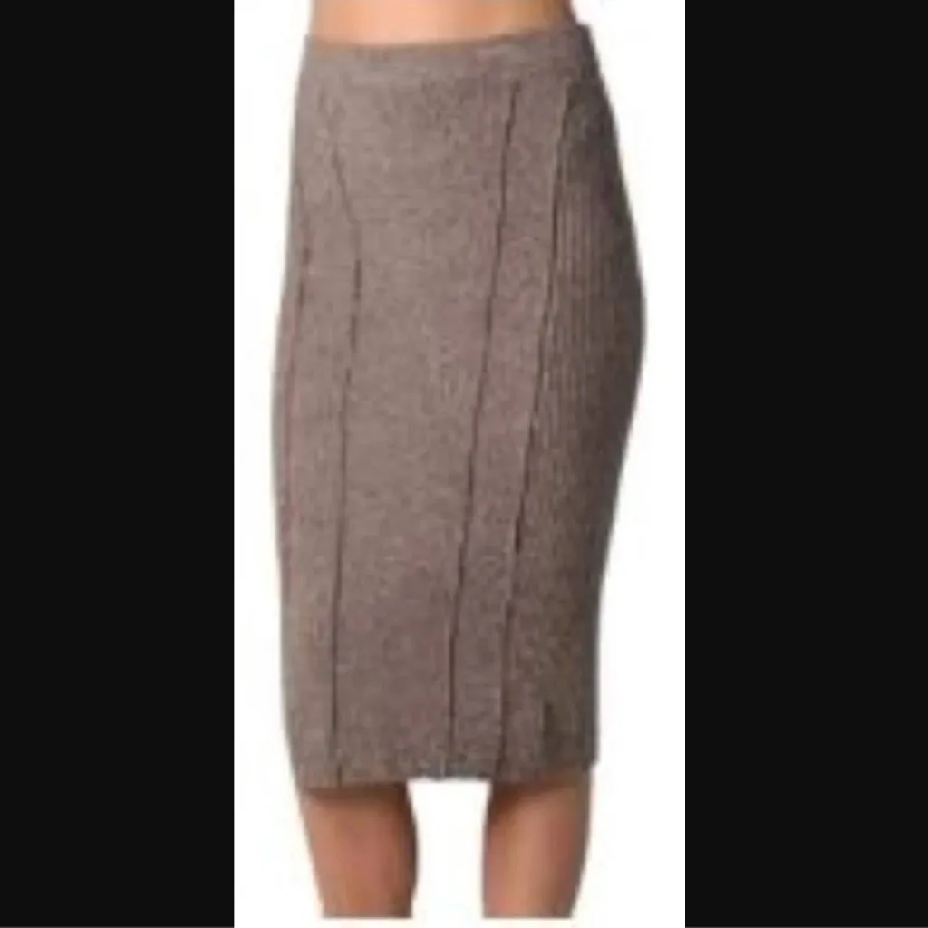 Marc by Marc Jacobs Cashmere Wool Brown Taupe Heather Ribbed Knit Midi Skirt XS - Image 2