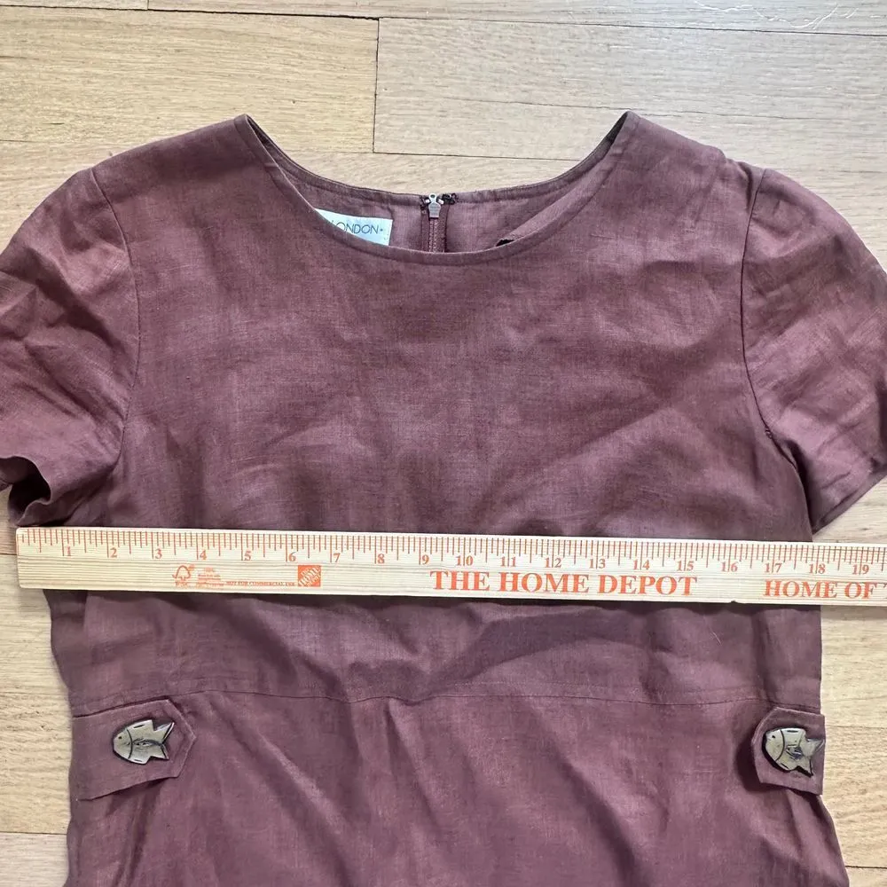 Maggy London Petite‎ Mauve Linen Dress with Fish Button Detail Cap Sleeve Size 8 - Image 4