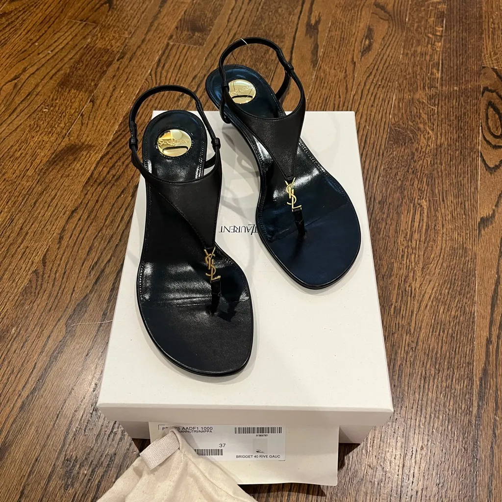 Saint Laurent Authentic  Cassandra Leather YSL Wedge Sandals - Image 4