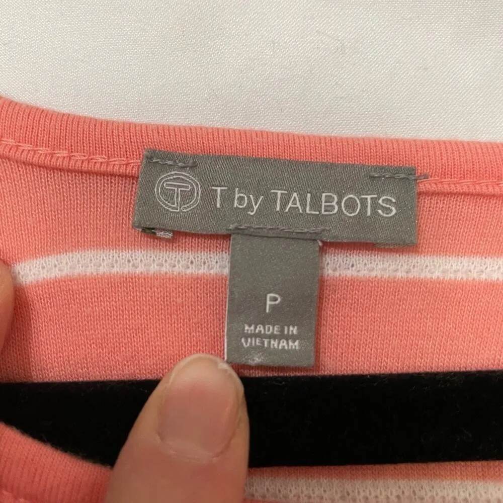 Talbots Coral 3/4 Sleeve Scalloped Stripe Top Womens S Coquette Spring Shirt - Image 3