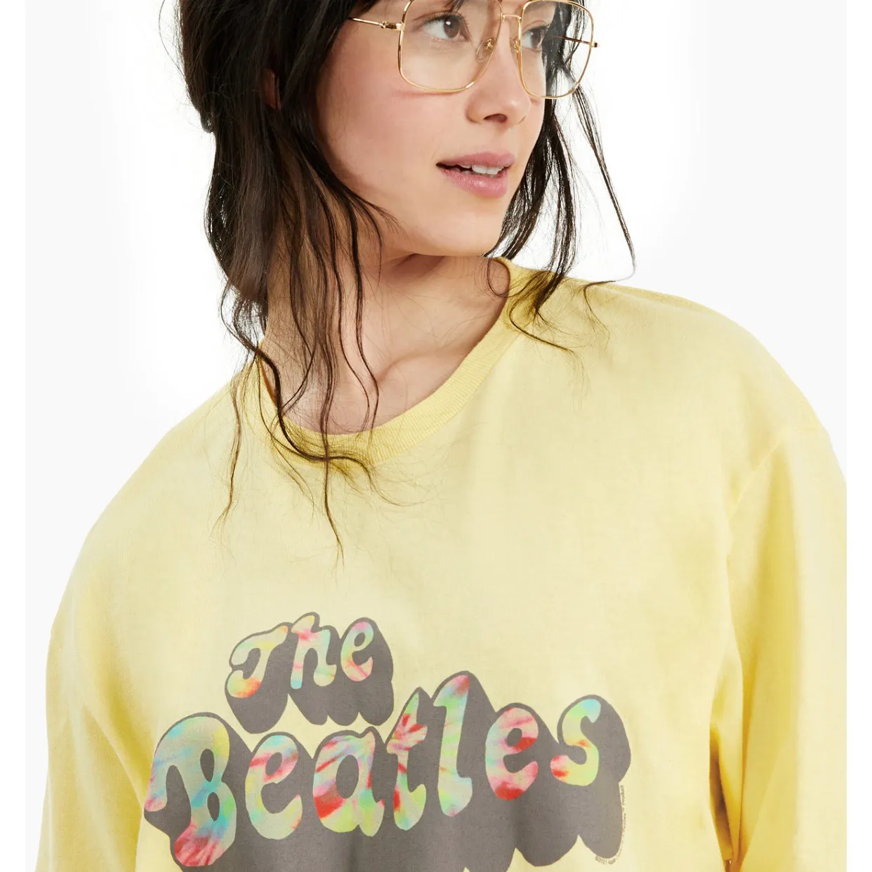 Junk Food The Beatles Cropped Graphic Tee in Yellow Size Large - Image 3