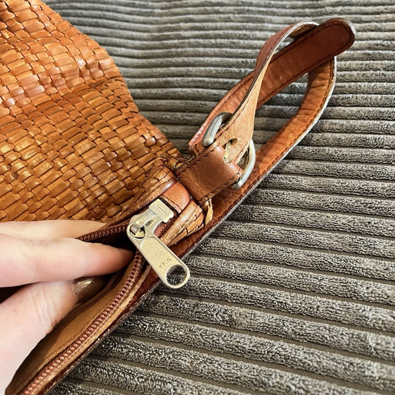 VTG Talbots Brown Genuine Leather Woven Braided Satchel Shoulder basket tote - Image 6