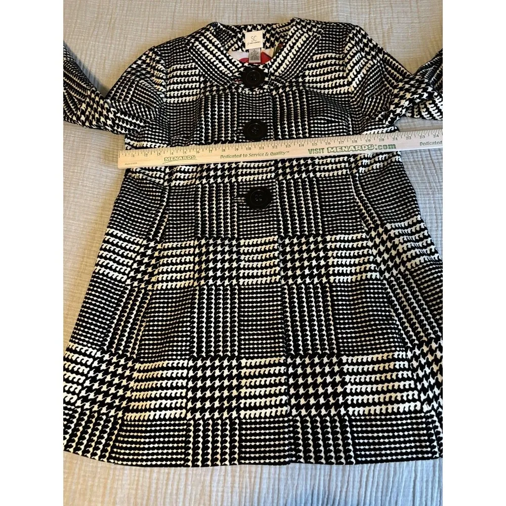 Sara Campbell Black and White Pattern Midi Coat Size L velvet texture Lined Size L - Image 4