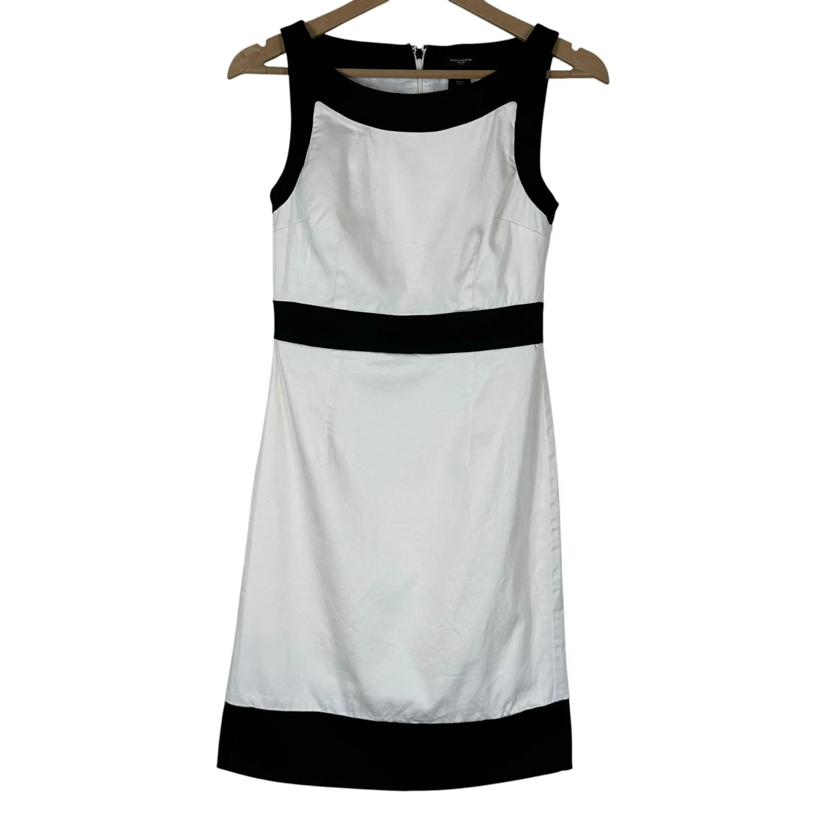 Ann Taylor Sheath Dress Womens 0 White Black Mini Preppy Old Money Blair Waldorf - Image 2