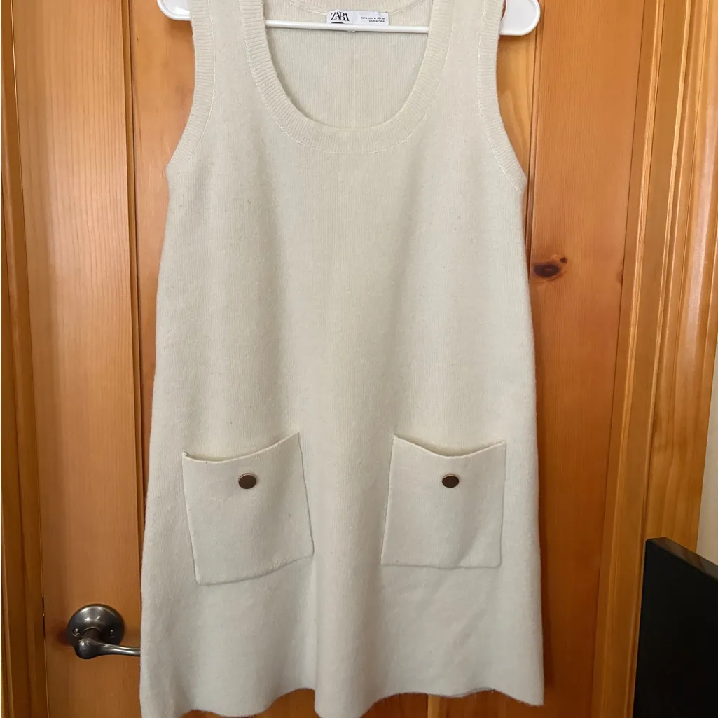 Zara Sweater Dress Womens Size Medium Ivory Alpaca Wool Blend Cream Knit - Image 11