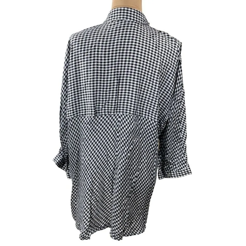 Premise Studio Women's Button Front Shirt Top Navy White Gingham Size 0X - Image 3