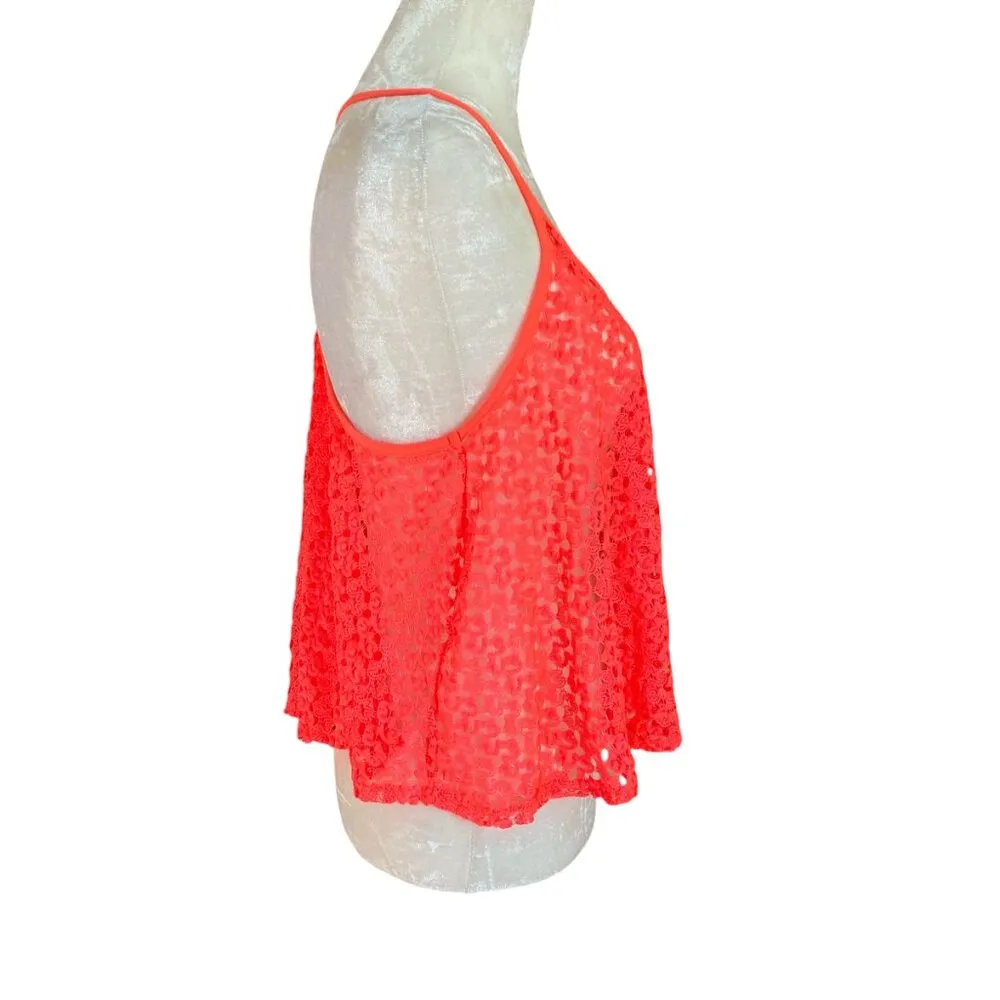 fluorescent orange women's L embroidered lace crop top cover up - Image 3