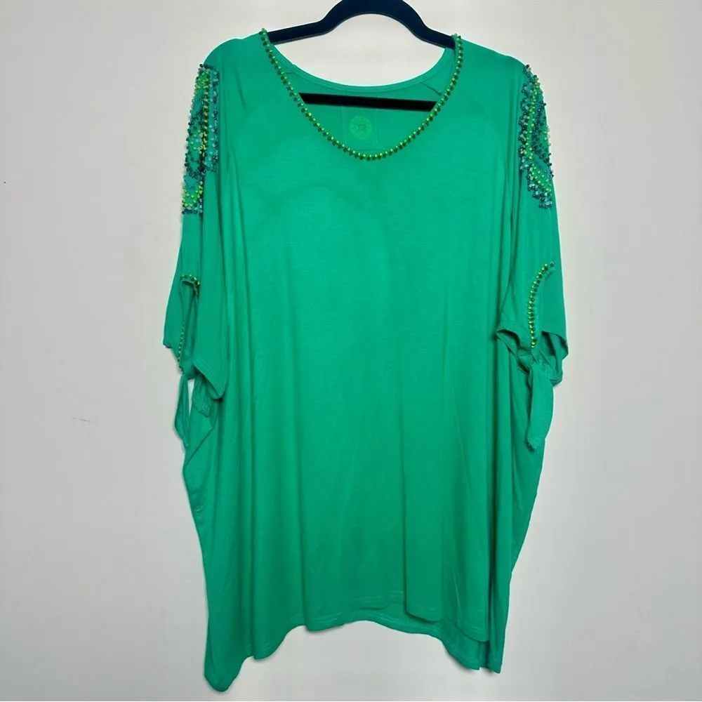 Double D Ranch Green Beaded Tunic Top Boho South Western Size XL Festival Rare Blue - Image 9