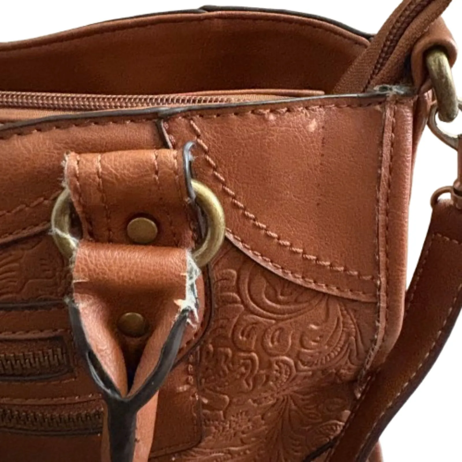 Rosetti Tooled Faux Leather Crossbody Bag Tan‎ Western Bohemian Floral - Image 4