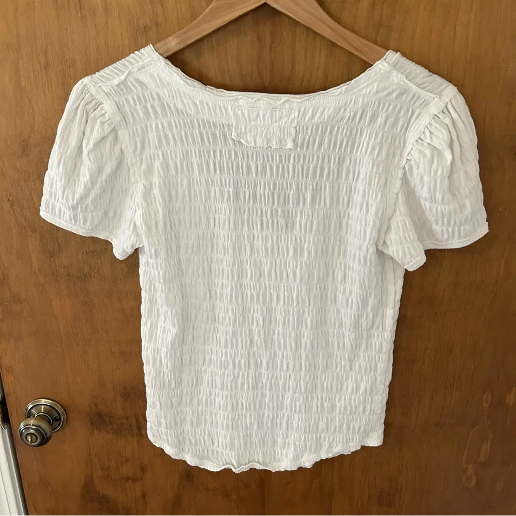 Free People We the Free Sugar Cube Smocked Tee in Optic White. Size Medium. - Image 7