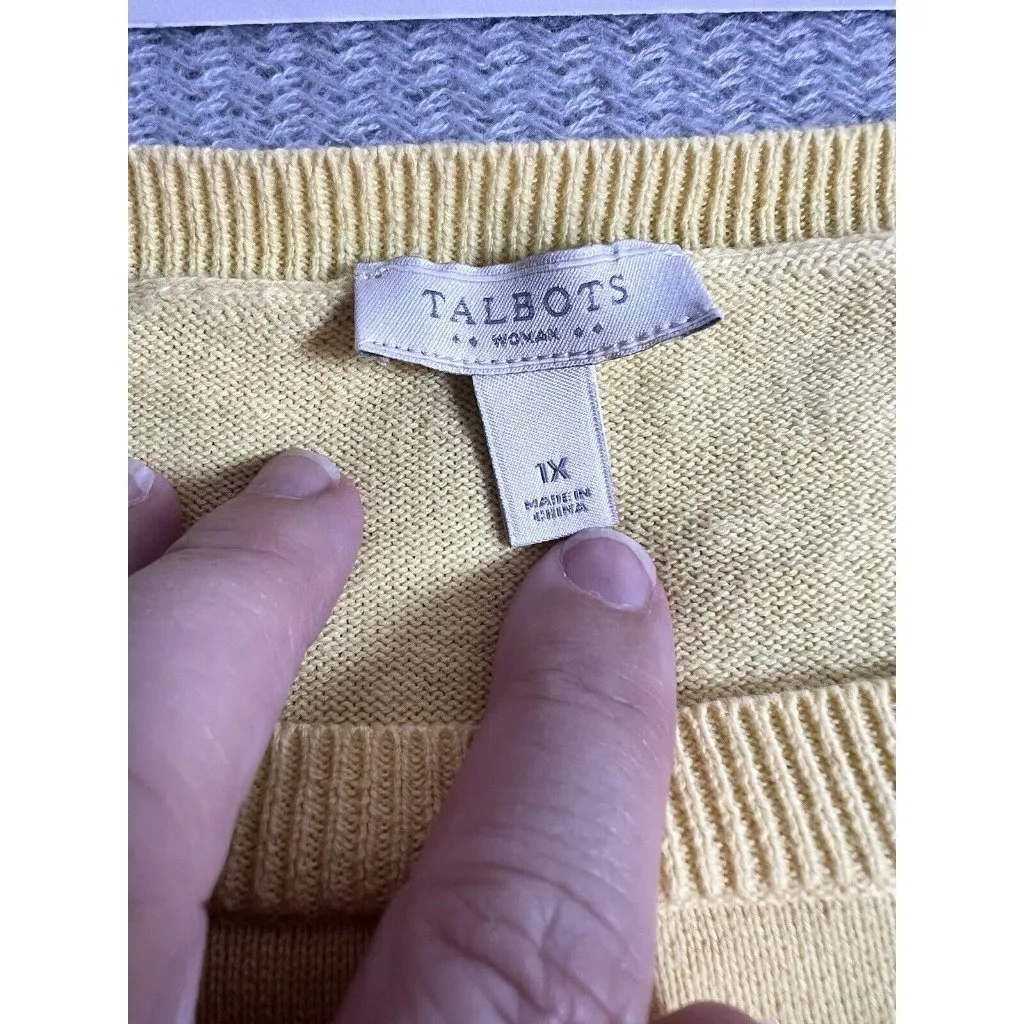 Talbots Women Yellow Embroidered‎ Angel Fish Sweater 1X 3/4 Sleeve 100% Cotton - Image 7