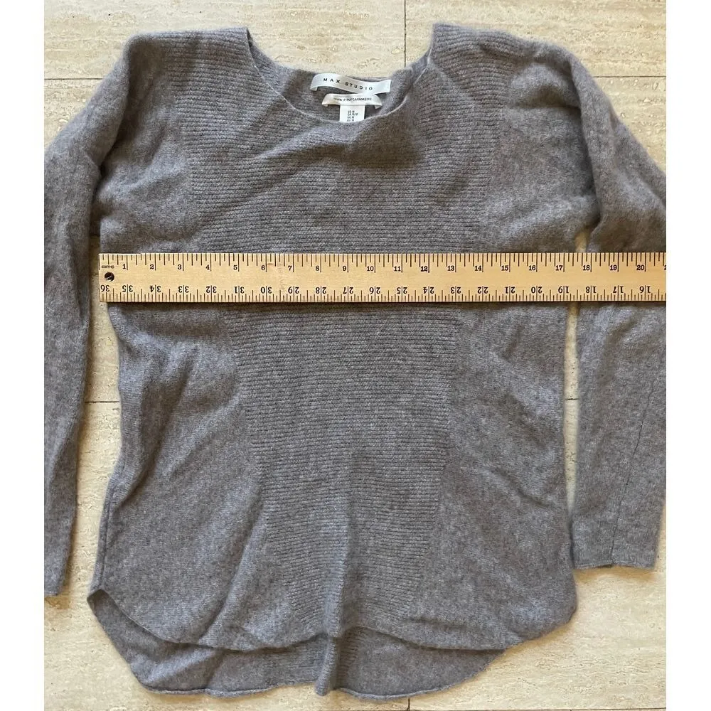 Max Studio 100% 2-Ply Cashmere Beige Brown Long Sleeve Sweater‎ Women's M - Image 3