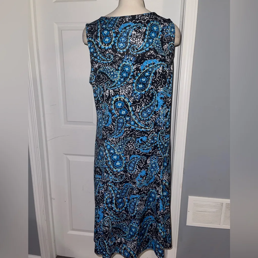 Studio Works Blue and Black Sleeveless V-Neck Sundress dress size large paisley - Image 2