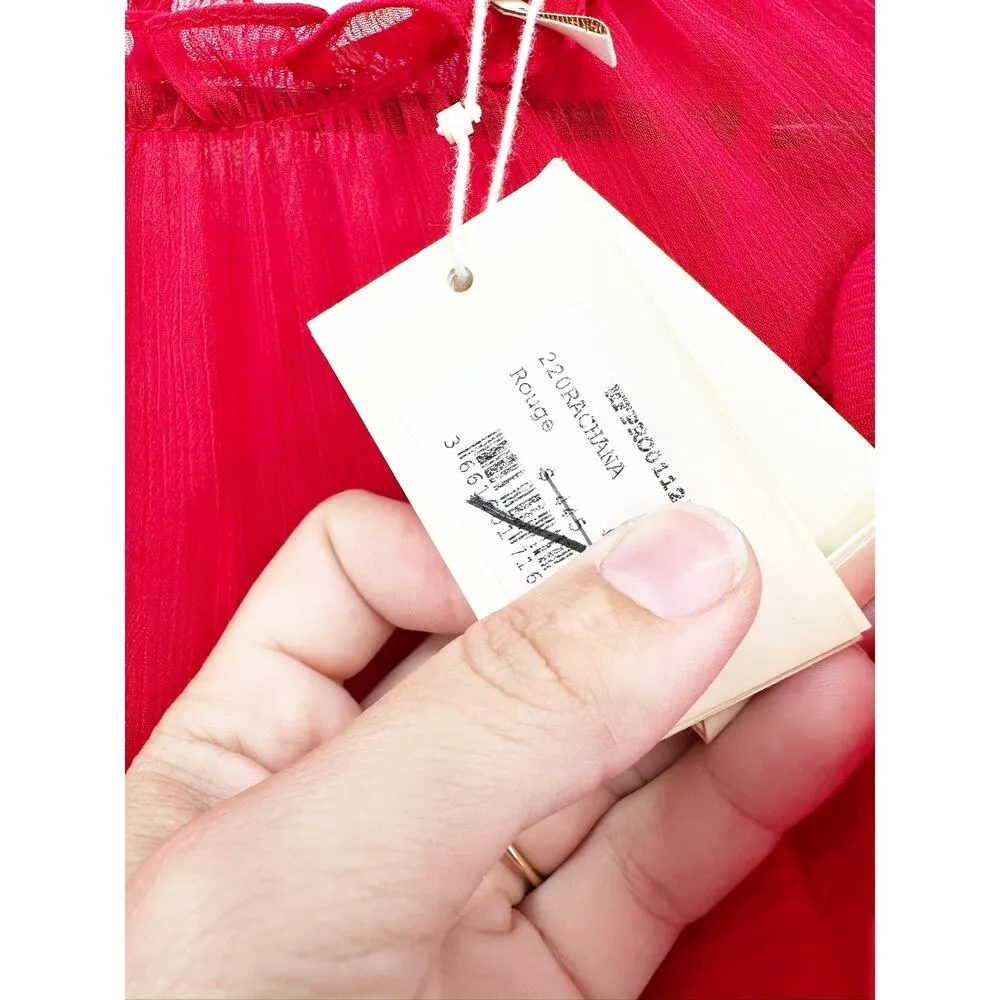 MAJE Rachana Red Crepon Maxi Dress Holiday Long Sleeve Modest NEW - Image 6