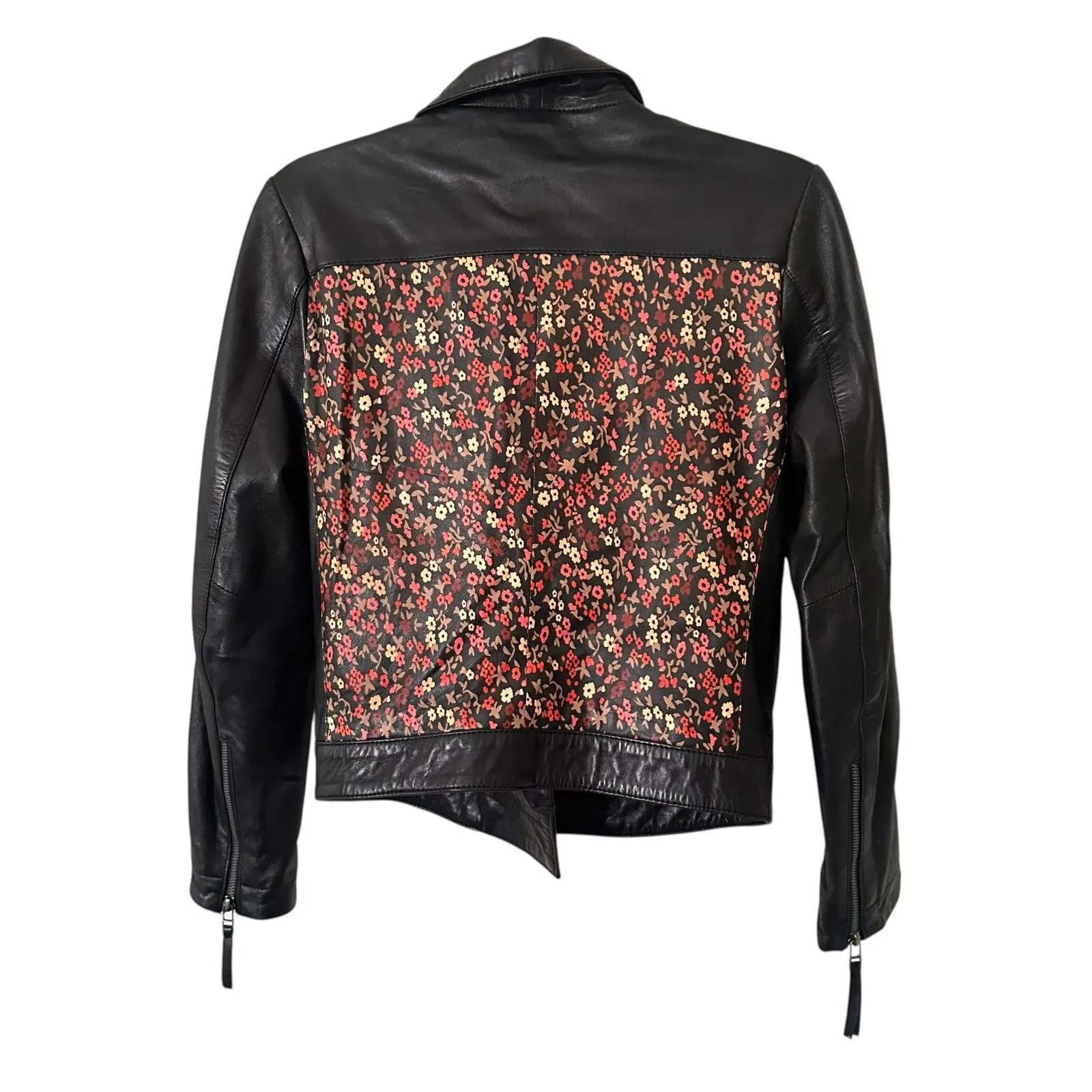 JOE'S‎ COLLECTION Floral Printed Leather Jacket Black Small - Image 2